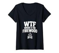Mujer WTF ¿Dónde está la leña Hilarante Humor de Camping Camiseta Cuello V