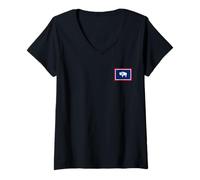 Mujer Wyoming Bandera del Estado Bisonte Cheyenne Jackson Hole Camiseta Cuello V
