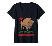 Mujer Wyoming Cowboy State Buffalo - Camiseta Vintage Camiseta Cuello V