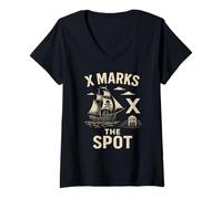 Mujer X marca el lugar - Entrenamiento de gimnasio pirata Treasure Fitness Hunt Camiseta Cuello V