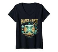 Mujer X Marks The Spot Adventure Espera Tesoro Digital náutico Camiseta Cuello V
