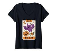 Mujer XIII La Carta del Tarot De Halloween del Murciélago Camiseta Cuello V