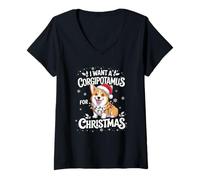 Mujer Xmas I Want A Corgipotamus For Christmas Hippo Corgi Dog Camiseta Cuello V