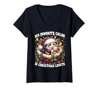 Mujer Xmas Kitten For Mom My Favorite Color Is Christmas Lights Camiseta Cuello V