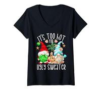 Mujer Xmas Vacation GNOME It`s Too Hot For Ugly Christmas Sweater Camiseta Cuello V