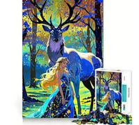 Mujer y Ciervo en el Bosque Encantado,Rompecabezas de 1000 Piezas para Adultos,Entrenamiento Mental,diversión, Corte láser,Actividad Relajante para Grupos en Interiores (38x26cm)
