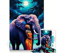 Mujer y Elefante bajo el Cielo Nocturno Rompecabezas de 1000 Piezas para Adultos Juego Que estimula la Mente Superficie Lisa y sin Rebabas Un pasatiempo Fascinante para los Momentos de Ocio (38x52cm)