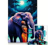 Mujer y Elefante bajo el Cielo Nocturno Rompecabezas de 1000 Piezas para Adultos Mejora la Capacidad Mental Juego Corte láser para un Ajuste Diversión Familiar Nocturna Actividad (38x26cm)