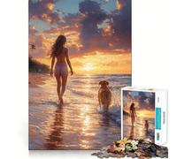 Mujer y Perro paseando por la Playa Rompecabezas de 1000 Piezas para Adultos Juego Que estimula la Mente Superficie Lisa y sin Rebabas Un pasatiempo Fascinante para los Momentos de Ocio (38x26cm)