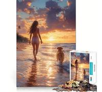 Mujer y Perro paseando por la Playa Rompecabezas para Adultos de 1000 Piezas Juego de Entrenamiento cognitivo Encaje Huecos Actividad Relajante para la Mente (38x52cm)