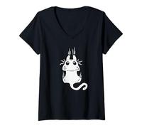 Mujer Y2K 90s Aterrador Gato Tomcat dejando Marcas de arañazos Camiseta Cuello V