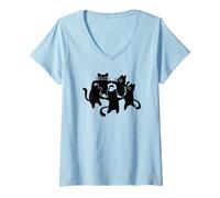 Mujer Y2K 90s Cute Cats and Tomcats Bailando en un círculo Camiseta Cuello V