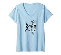 Mujer Y2K 90s Cute Scared Raccoon es aterrador bajo el cielo estrellado Camiseta Cuello V