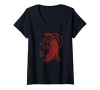 Mujer Y2K 90s Lindo Gato dormilón estirándose bajo la Cola Estrellada Camiseta Cuello V