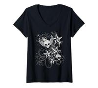 Mujer Y2k Grunge Skull Wings 2000s 90s EMO Harajuku Goth Camiseta Cuello V