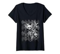 Mujer Y2k Grunge Skull Wings 2000s 90s EMO Harajuku Goth Camiseta Cuello V