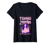 Mujer Y2K Tokio - Japón - Bold Urban Graffiti Aesthetic Camiseta Cuello V