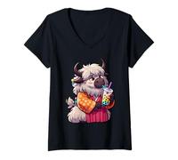 Mujer Yak Bubble Boba Tea Anime Lindo Kawaii Camiseta Cuello V