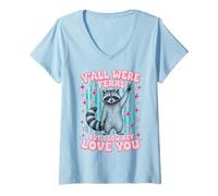 Mujer Yall were Feral But I Low Key Love You Funny Raccoon Teacher Camiseta Cuello V