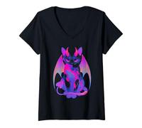 Mujer Yami Kawaii Gato Diablo Creepy Cute Pastel Goth Japonés Camiseta Cuello V