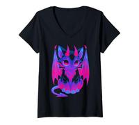 Mujer Yami Kawaii Gato Diablo Creepy Cute Pastel Goth Japonés Camiseta Cuello V