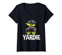 Mujer Yardie Jamaica Girl Moño de Pelo desordenado Mujer jamaicana Orgullo Camiseta Cuello V