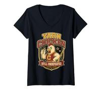 Mujer Yarn Chicken Still Undefeated Crochet Humor Camiseta Cuello V