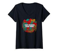 Mujer Yarn Hoarder Chaos Mode Funny Knitting Crochet Camiseta Cuello V
