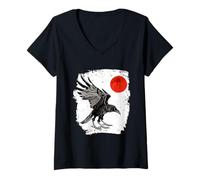Mujer Yata no karasu T | Cuervo de Tres Patas | mitología Japonesa Camiseta Cuello V