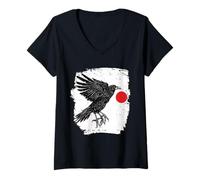 Mujer Yatagarasu T | Cuervo de Tres Patas | Mitología Japonesa Camiseta Cuello V
