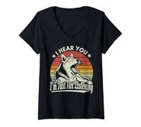 Mujer Yawn Shiba Inu//Akita Dog Te escucho, simplemente no estoy escuchando Camiseta Cuello V