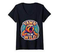Mujer Yawn To Be Wild Divertido Bostezando Perezoso Amante Perezoso Soñoliento Cansado Camiseta Cuello V