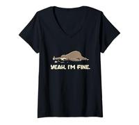 Mujer Yeah Fine Sarcasmo Cansado Introvertido Lunes Perezoso Camiseta Cuello V