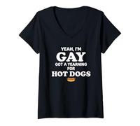 Mujer Yeah I'm Gay Got A Yearning for Hot Dogs Funny Meme LGBTQ Camiseta Cuello V