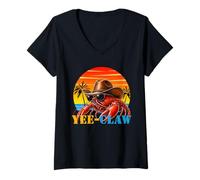 Mujer Yee-Claw Lobster Cowboy Funny Retro Sunset Western Beach Camiseta Cuello V