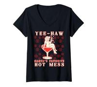 Mujer Yee-Haw, Santa's Favorite Hot Mess Funny Western Cowgirl Chr Camiseta Cuello V