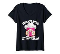 Mujer Yeehaw Cowgirl GNOME Motif For Line Dance Women Pink Western Camiseta Cuello V