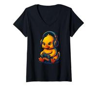 Mujer Yellow Duck Gamer Videojuegos Amante de los Animales Niños Niñas Niños Camiseta Cuello V