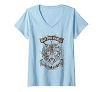 Mujer Yellowstone Dutton Ranch Protect The Land Wolf Portrait Camiseta Cuello V