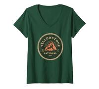 Mujer Yellowstone Forest National Park Senderismo al Aire Libre Envejecido Camiseta Cuello V