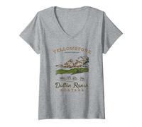 Mujer Yellowstone Protect The Land Dutton Ranch Montana Landscape Camiseta Cuello V