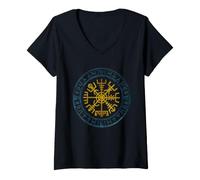 Mujer Yelmo de asombro Aegishjalmur nórdico Runa símbolo ilustración Camiseta Cuello V