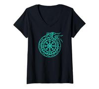 Mujer Yelmo nórdico de Ouroboros del asombro Camiseta Cuello V