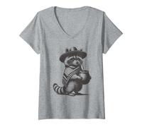 Mujer Yerba Mate Funny Argentina Paraguay Uruguay Mapache Vintage Camiseta Cuello V