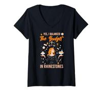 Mujer Yes, I Balanced The Budget in Rhinestones Camiseta Cuello V