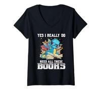Mujer Yes I Really Do Need All These Books Cute Dragon Read Book Camiseta Cuello V
