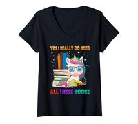 Mujer Yes I Really Do Need All These Books Cute Unicorn Read Book Camiseta Cuello V
