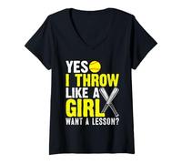 Mujer Yes I Throw Like A Girl Want A Softball Lesson Girl Camiseta Cuello V
