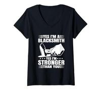 Mujer Yes I'm A Blacksmith Yes I'm Stronger Than You Herrero Camiseta Cuello V
