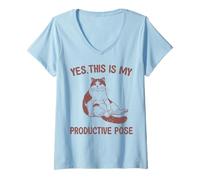 Mujer Yes This Is My Productive Pose Cat Lover Camiseta Cuello V